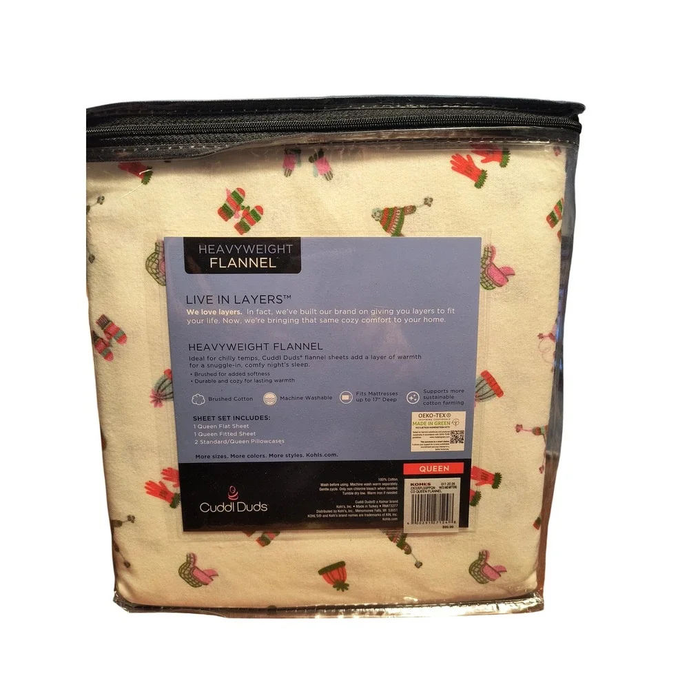 NWT Cuddl Duds‎ Queen Heavyweight Flannel Sheet Set Winter Hats Mittens Cream